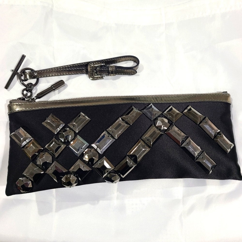 Burberry Prorsum Gems Embellished Big Clutch in Satin Black